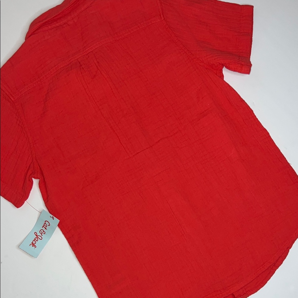 NWT Girls Coral Linen Button Down Shirt - Picture 5 of 8